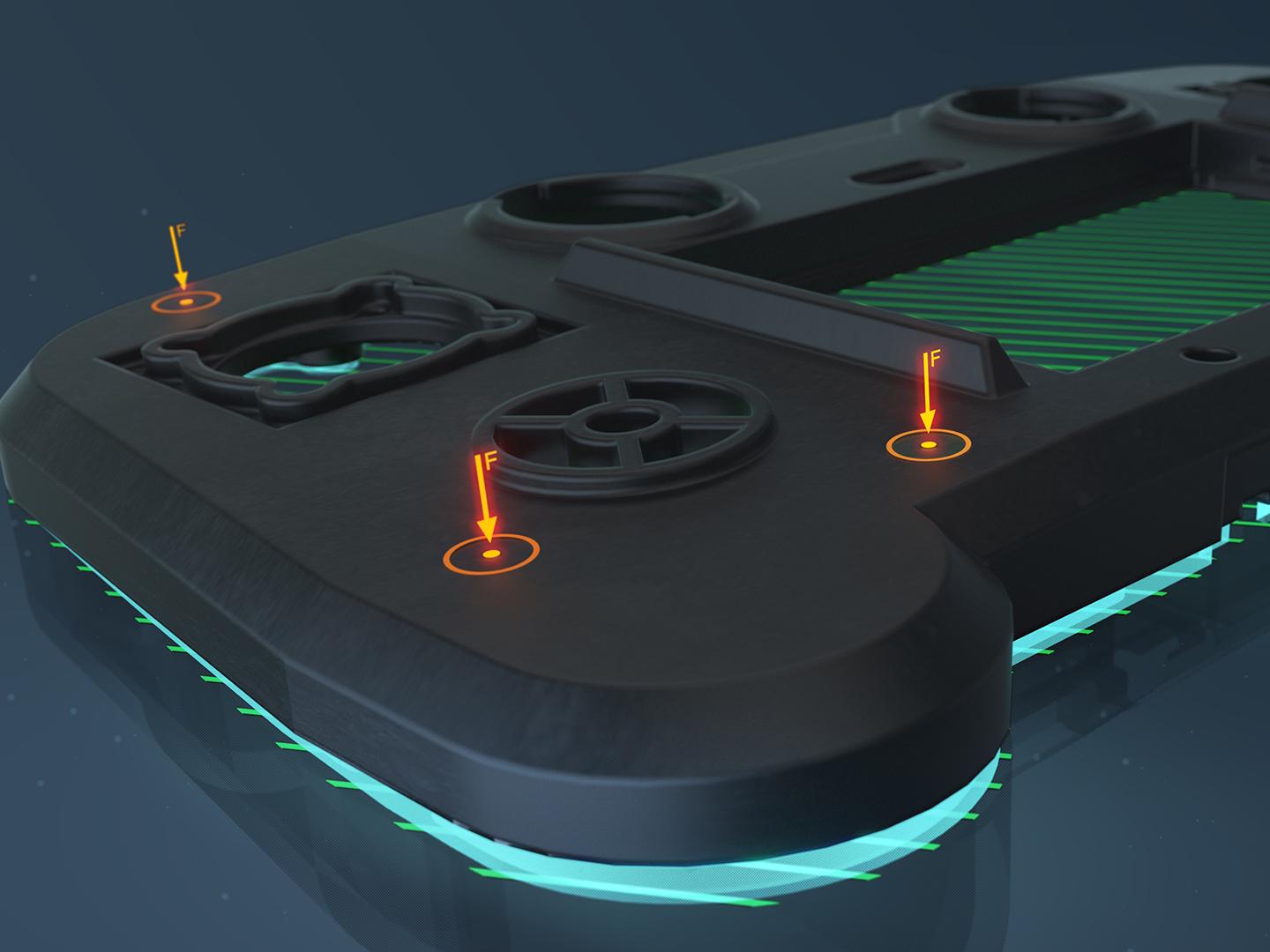 Virtual clamping when digitizing plastic parts