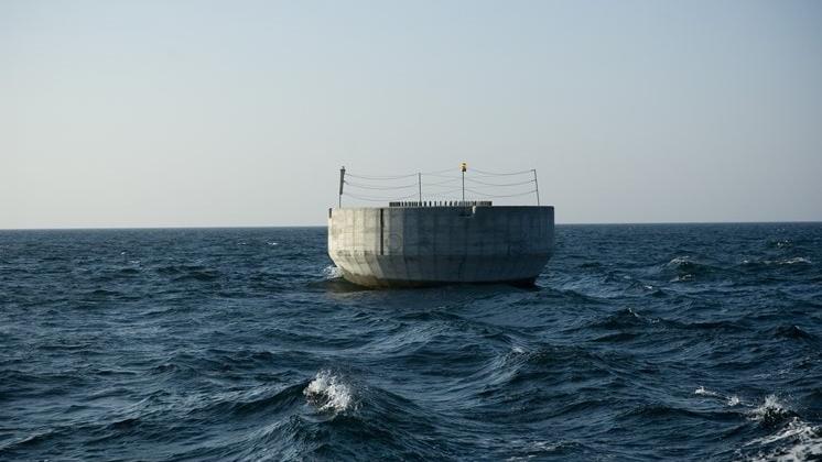 Concrete foundation anchored offshore