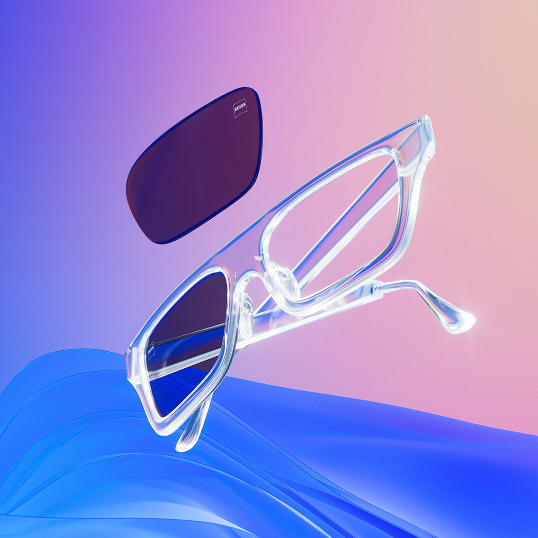 A CGI representation of sunglass lenses and a frame.
